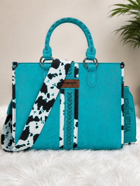 Wrangler Handbags - Wrangler Cow Print Turquoise Western Tote Satchel Crossbody Bag NWT